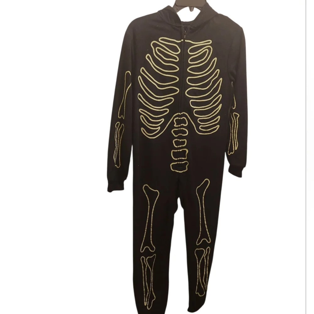 Hyde & Eek Boys Large Glow In The Dark Skeleton Onsie Costume/ Pajamas With Hood
